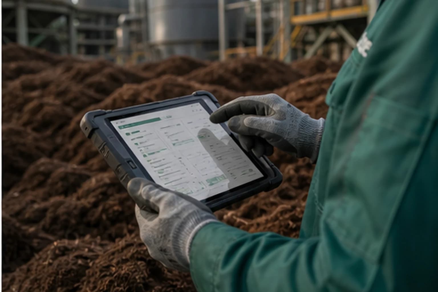 Operator using a rugged tablet for batch records